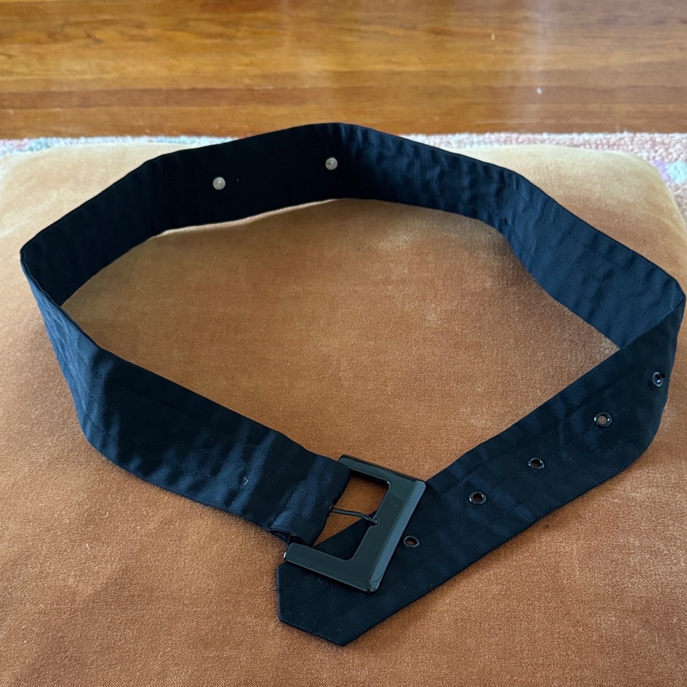 Black Fabric Waist Belt with Shiny Buckle